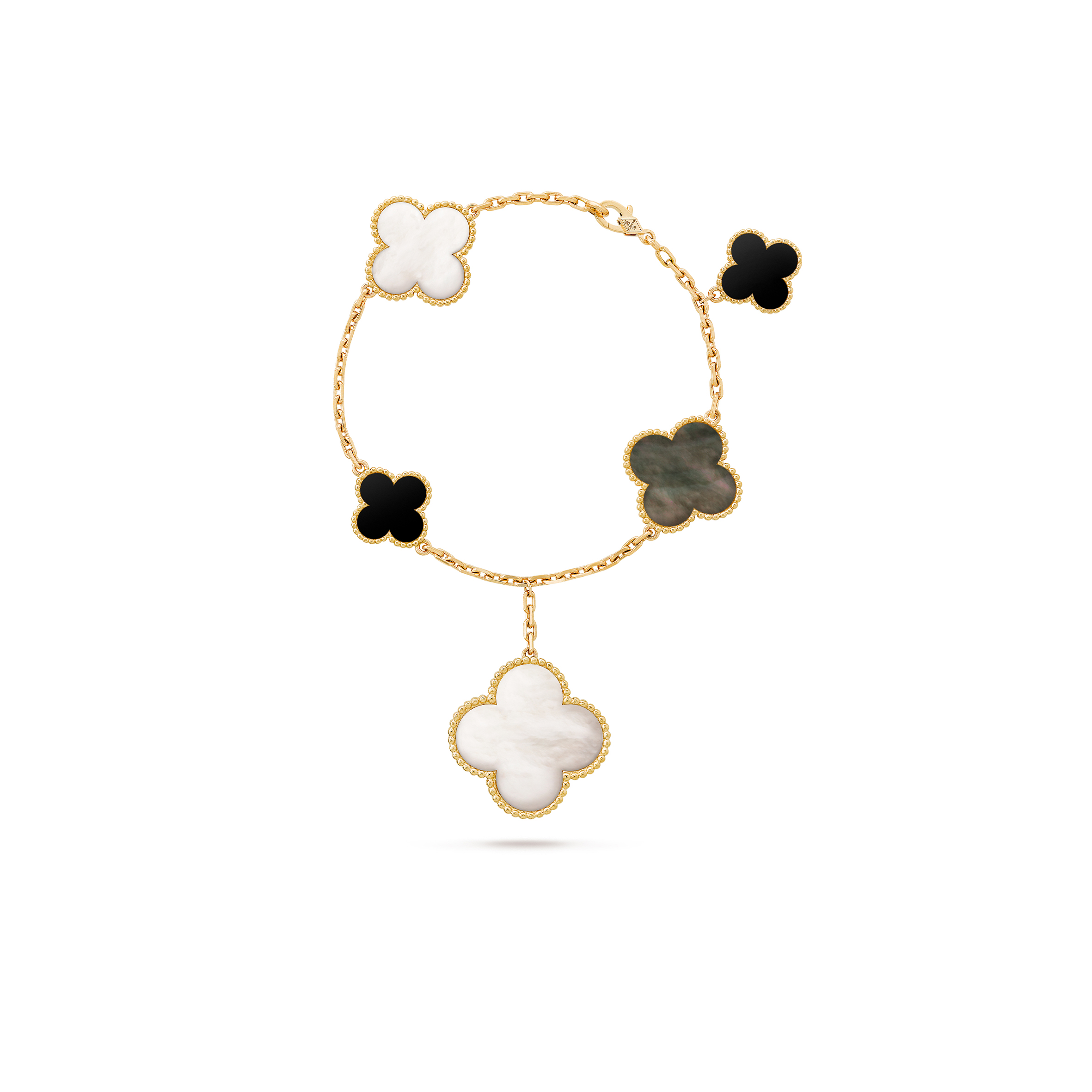 VAN CLEEF ARPELS MAGIC ALHAMBRA BRACELET, 5 MOTIFS - YELLOW GOLD, MOTHER-OF-PEARL, ONYX VCARD78700 VAN CLEEF ARPELS MAGIC ALHAMBRA BRACELET, 5 MOTIFS - YELLOW GOLD, MOTHER-OF-PEARL, ONYX VCARD78700